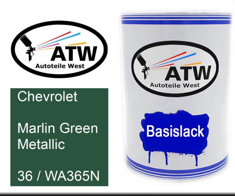 Chevrolet, Marlin Green Metallic, 36 / WA365N: 500ml Lackdose, von ATW Autoteile West.